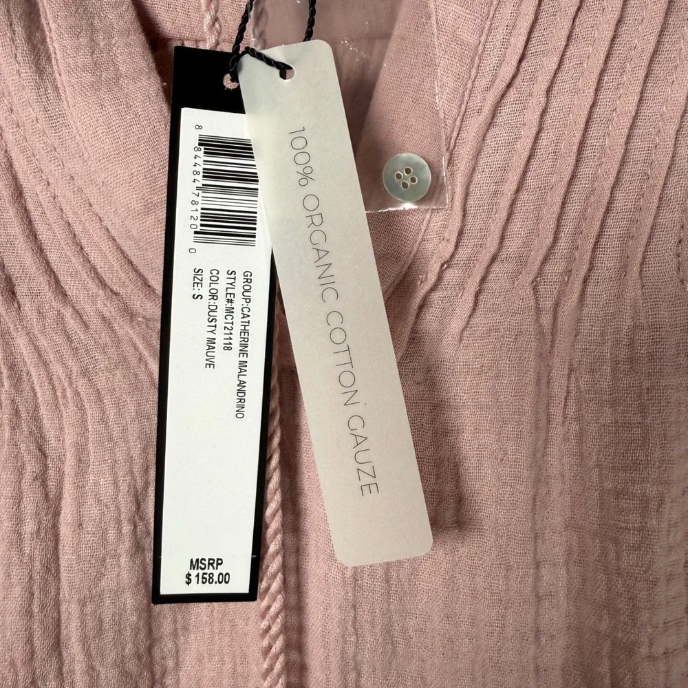 Catherine Malandrino NWT Organic Cotton Gauze Blouse Mauve Pleated Tassel S‎ - Picture 4 of 12